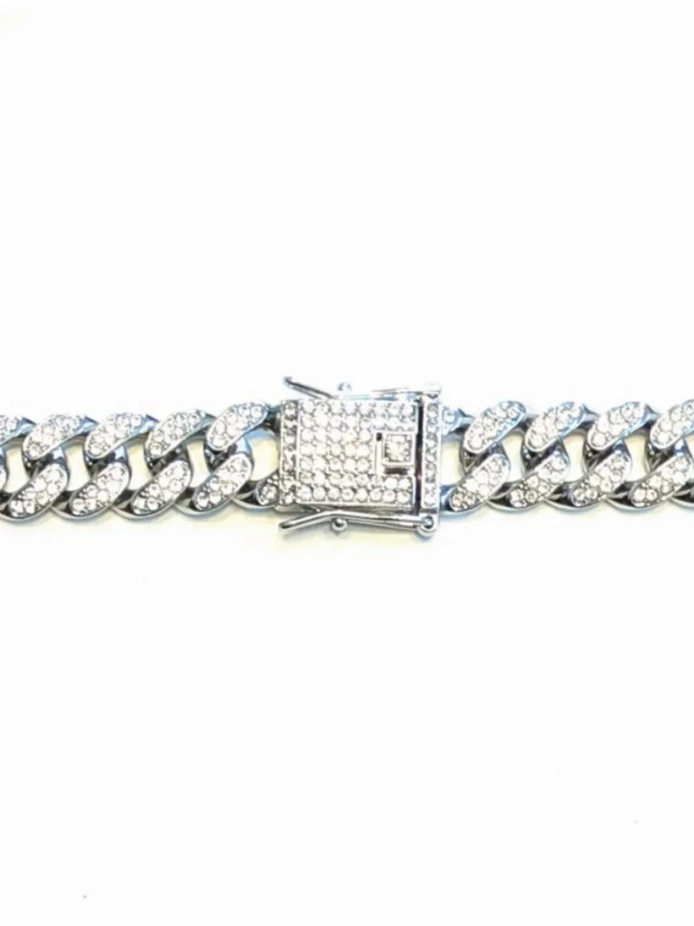 Silver Iced-Out Straight Cuban Gem Link Chain Necklace (24-inches) - Picture 4 of 6